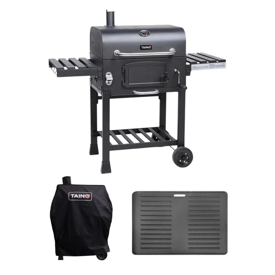 Taino Hero XL Holzkohlegrill Set als BBQ Grillwagen und Smoker in Schwarz mit Edelstahl-Komponenten - Bild 2