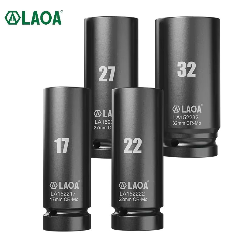 LAOA 1/2 Zoll Innensechskantschlüsselkopf Schwarz, tiefe Hülse für Ratschenschlüssel, Bohrer und Drehmomentschlüssel, 17–32 mm - Bild 1