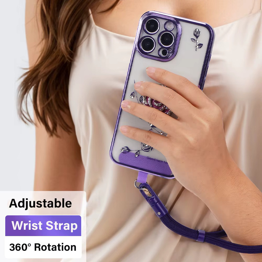 WSSHE Handy-Handgelenk-Lanyard universell verstellbar in Grau und Lila für iPhone, Samsung und Xiaomi mit 360-Grad-Drehung und Anti-Fall-Schutz - Bild 1