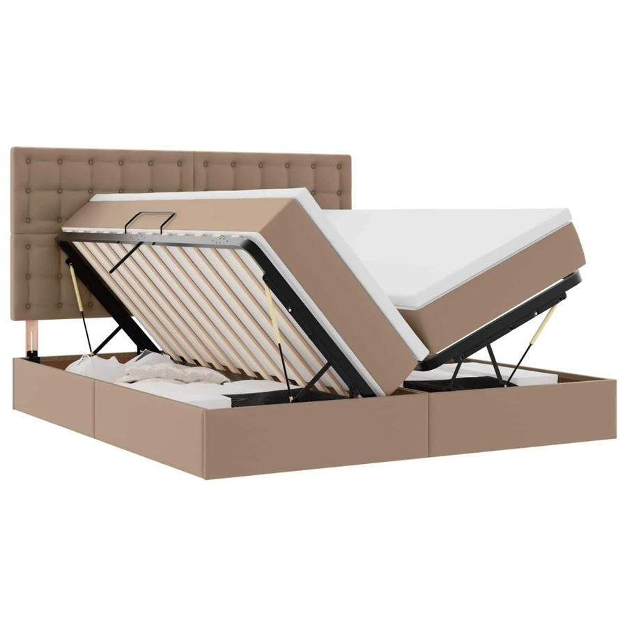 vidaXL Bett mit Stauraum und LED in Cappuccino aus Kunstleder, B/T: 200 x 200 cm - Bild 2