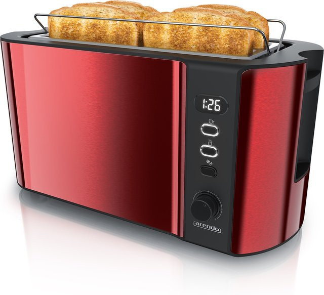 Arendo Toaster Langschlitz mit Digitaldisplay, 1500W und integriertem Brötchenaufsatz, Rot - Bild 1