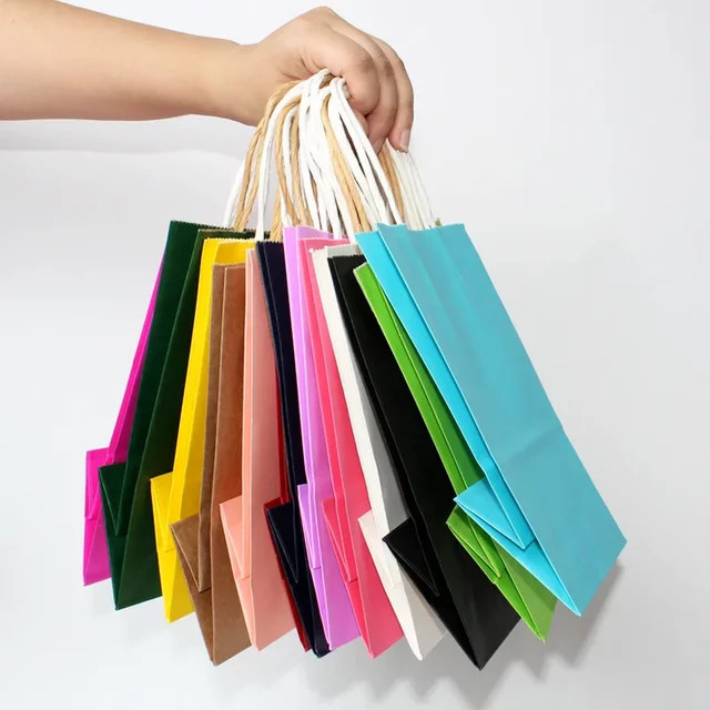 Multifunktionale DIY Kraftpapier-Geschenktaschen mit Griffen in Braun und Mehrfarbig für Partys und Geburtstage - Bild 1