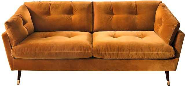 Mömax 2-Sitzer-Sofa Japan in Gelb mit Samtbezug und Federkern im Mid-Century-Stil, Breite: 206 cm, Höhe: 85 cm, Tiefe: 89 cm - Bild 1