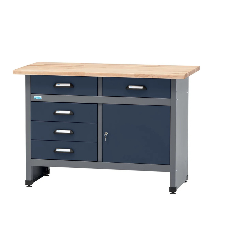 Küpper Werkbank mit 5 Schubladen und Tür, blau-grau, B/T/H: 120 x 60 x 84 cm - Bild 2