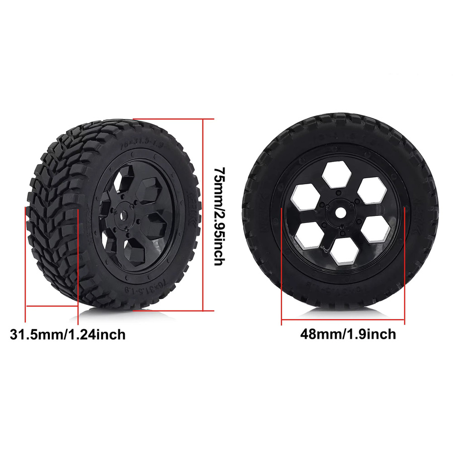 NeebRC RC Gummireifen, 4-teiliges Set, 1,9 Zoll, 75mm, 12mm Sechskant-Felge - Bild 3