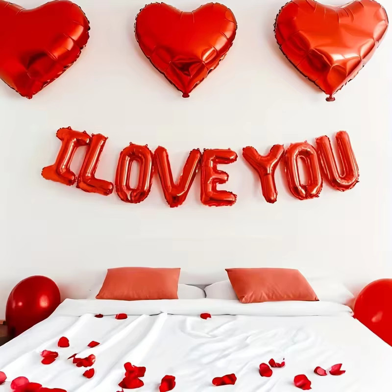 YAYB Ballon-Set I LOVE YOU mit roten herzförmigen Aluminiumfolienballons für Valentinstag und Hochzeitsdekoration, 16 Zoll - Bild 2