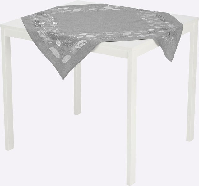 Tischdecke Heine mit floralem Muster in Grau, 100% Polyester, Breite: 140 cm, Tiefe: 40 cm - Bild 1
