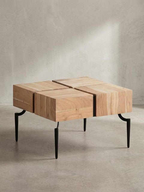 Moderner Couchtisch aus Akazie Massivholz mit Metallgestell in Braun, B/T/H: 60 x 60 x 40 cm von KADIMA DESIGN - Bild 1