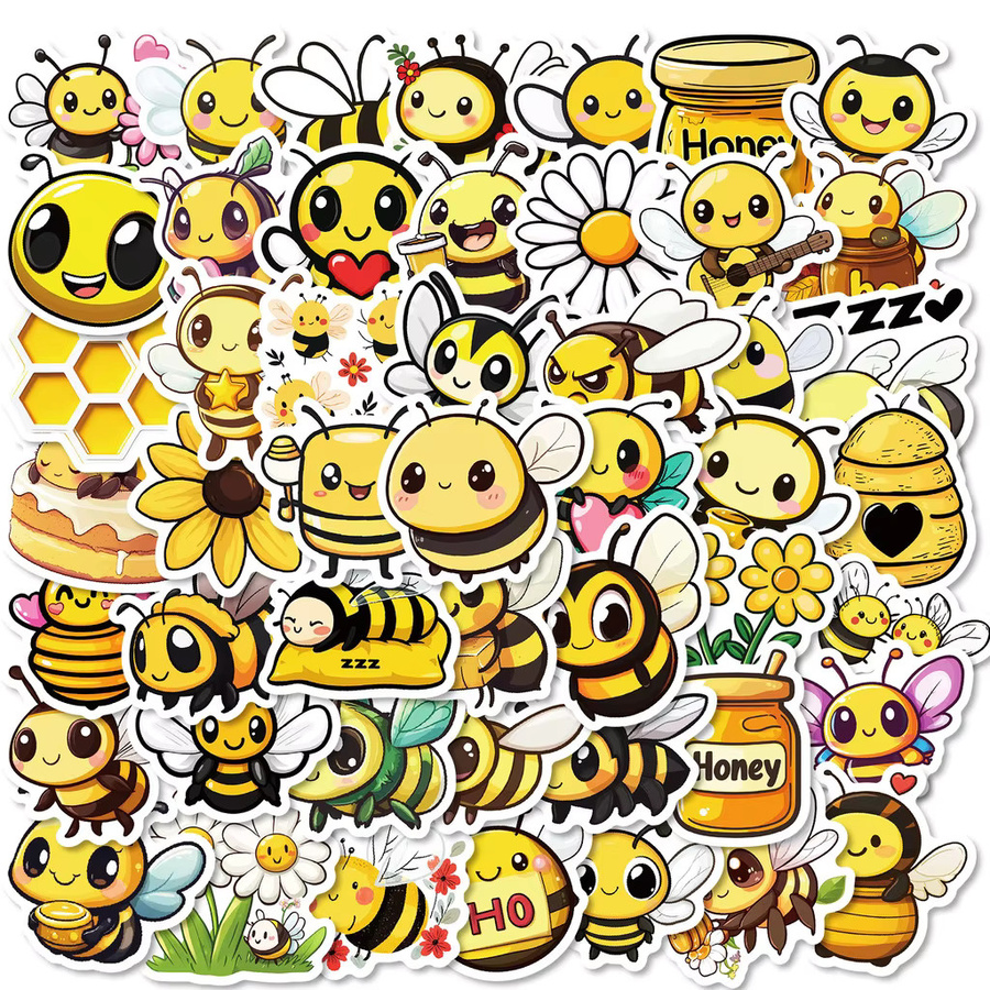 50 Stück wasserfeste Bienen-Cartoon-Aufkleber von BulingBulingStickers Store in Multicolour für DIY-Projekte - Bild 2