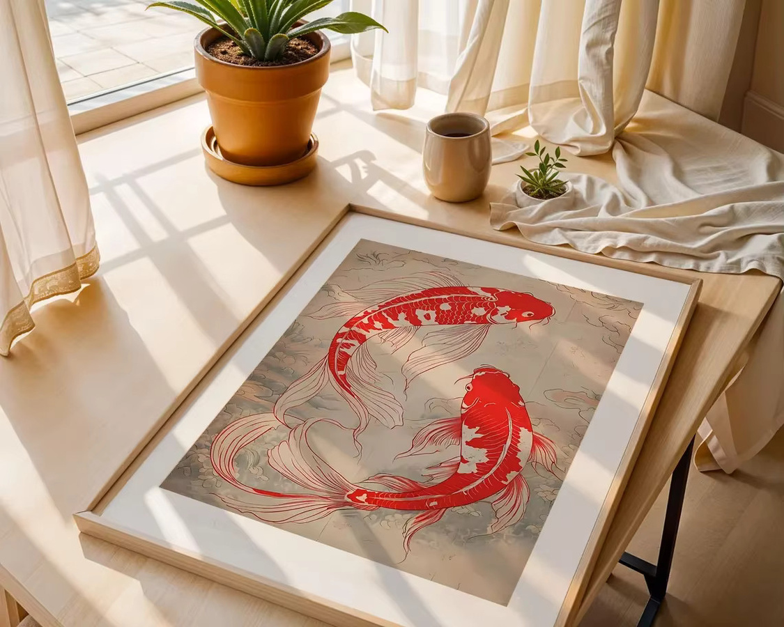 SHENCHEN Wandposter Roter Koi-Fisch im japanischen Ukiyo-e-Stil als orientalisches Wandbild aus Papier - Bild 5