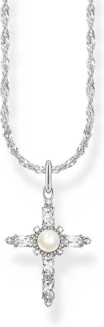 Thomas Sabo Halskette 925 Silber, Kreuz Anhänger, Perle, Damen - Bild 1