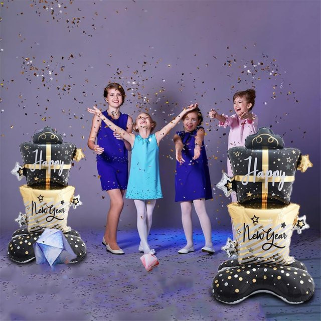 Goldene 58 Zoll Frohes Neues Jahr Geschenkbox Folienballons für Silvester Party Dekoration - Bild 1
