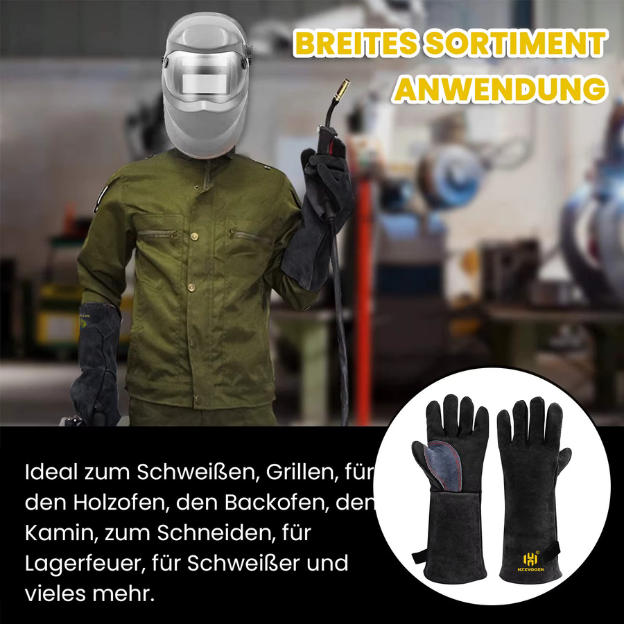 HZXVOGEN Hitzebeständige Schweißhandschuhe aus Spaltleder in Schwarz, 14 Zoll mit 41 cm Ärmellänge - Bild 2