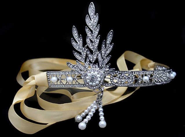 Lange Kette, Diamant, Kristall, Silber, Stirnband - Bild 1