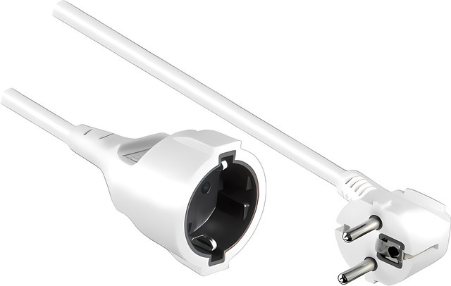 DINIC Schutzkontakt-Verlängerungskabel 1,5mm², CEE 7/7 90° auf CEE 7/3 Stecker auf Buchse, Weiß, 5m - Bild 1