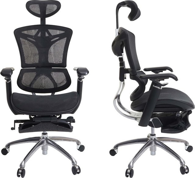 Ergonomischer SIHOO Bürostuhl in Schwarz mit Kopfstütze, verstellbarer Lordosenstütze, verstellbaren Armlehnen und Fußstütze - Bild 1