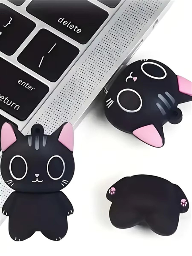 Niedriger USB-Stick im Kätzchen-Design in Schwarz mit 64GB Speicherplatz - Bild 6