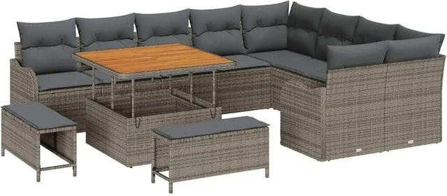 vidaXL Garten-Sofa-Set 12-tlg. in Grau mit Kissen und Stauraumfunktion - Bild 1