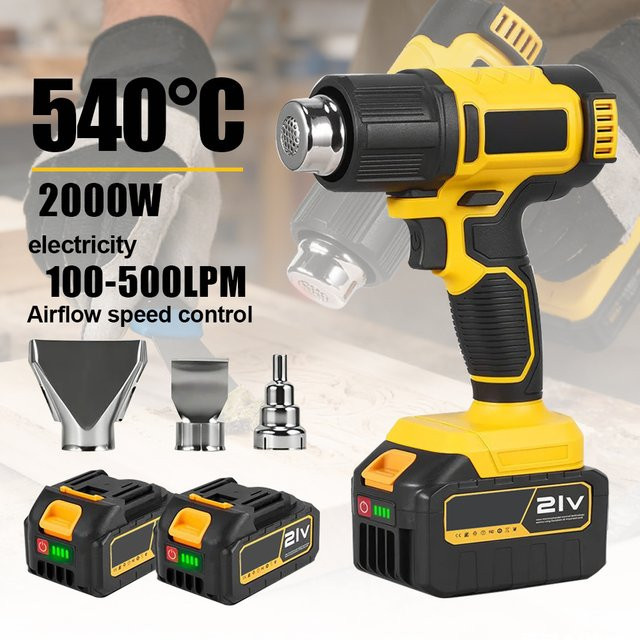 Makita Kabellose Heißluftgebläsepistole 2000W mit 540 °C für Lackentfernung und Autofolienentfernung, Gelb - Bild 1