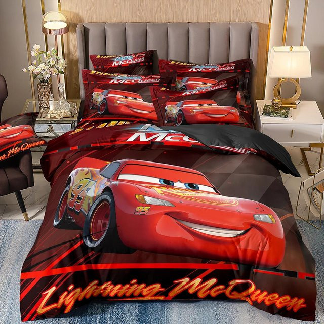 Rennwagen Cartoon Bettwäsche-Set mit 3D-Druck für Kinder und Erwachsene, rot, B/H: 90 x 200 cm - Bild 1