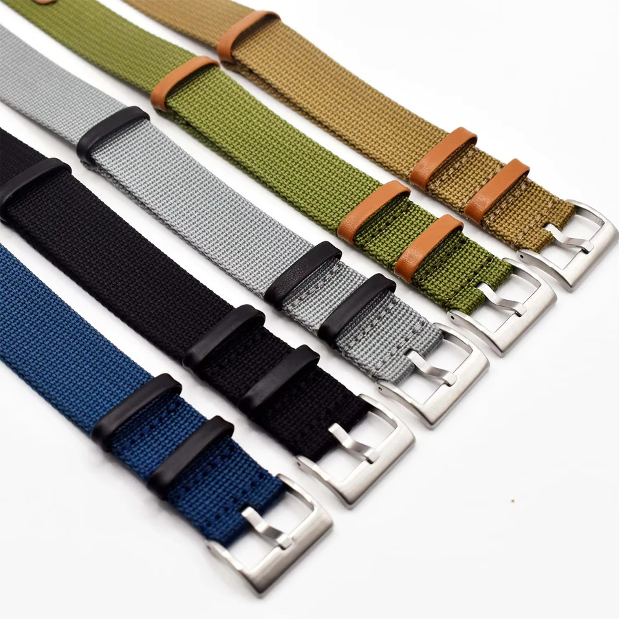 Uhrenarmband Leder, Canvas Nylon Patch, Unisex - Bild 4