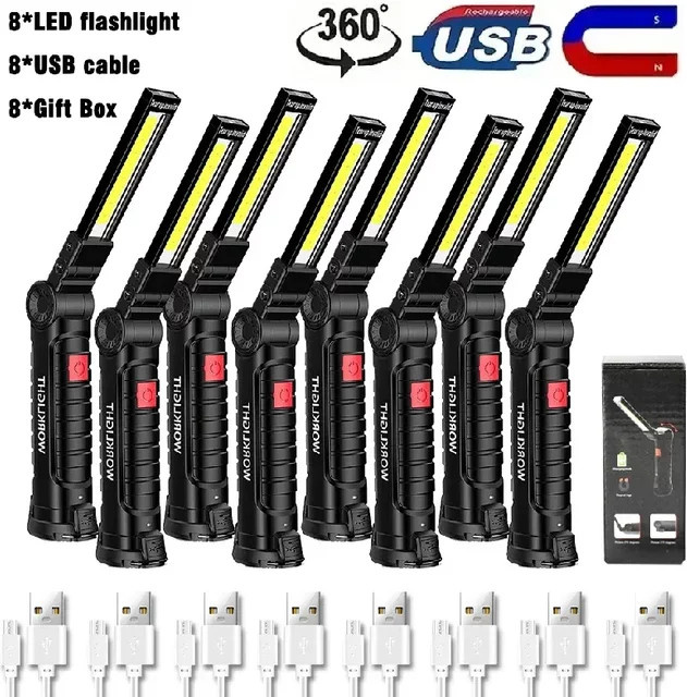 ZHIYU COB LED Arbeitslampe mit Magnet und Rotlicht-Warnfunktion, USB aufladbare faltbare Taschenlampe für Auto Reparatur und Outdoor Notfall, Schwarz-Rot - Bild 1