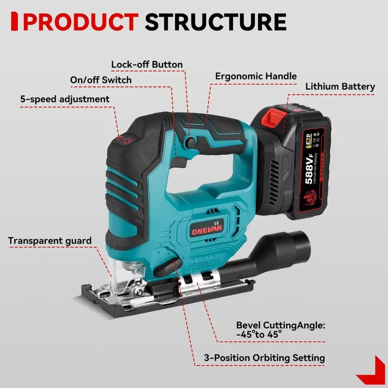 ONEVAN kabellose bürstenlose Stichsäge 1000 W mit 3500 U/min für Makita 18 V Akkus - Bild 3