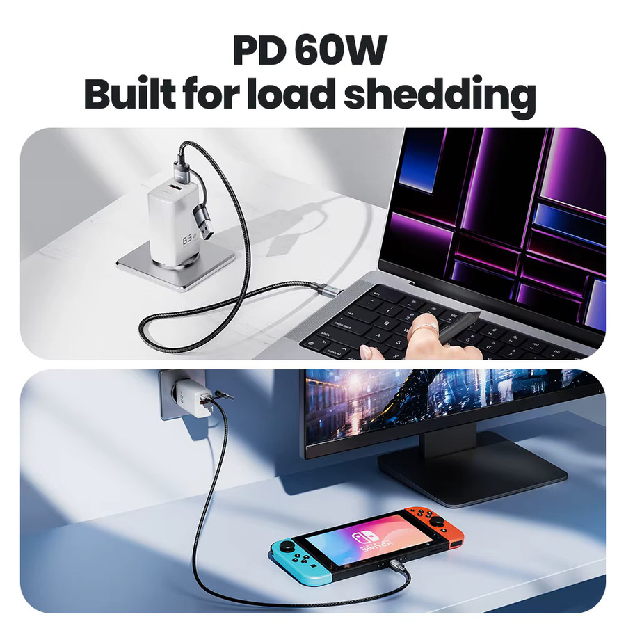 Toocki 2-in-1 USB-C auf USB-C Schnellladekabel mit 60 W PD für iPhone 15 14 Pro Max, Xiaomi 13 12 und Samsung S23 in Schwarz oder Grau - Bild 2