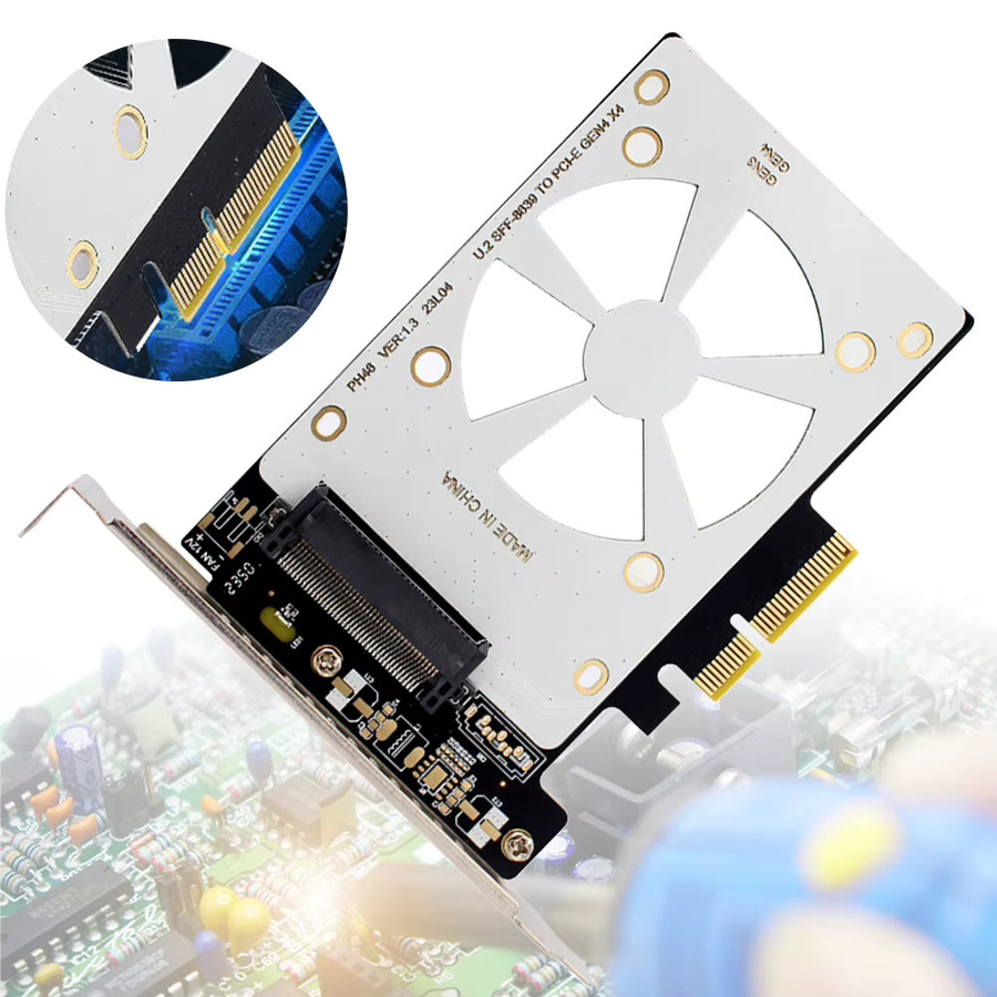 ALLOYSEED U.2 SFF-8639 zu PCI-EX4 Erweiterungskarte für U.2 NVMe SSD, PCI-E Gen3 Riser-Adapterkarte, Silber - Bild 4