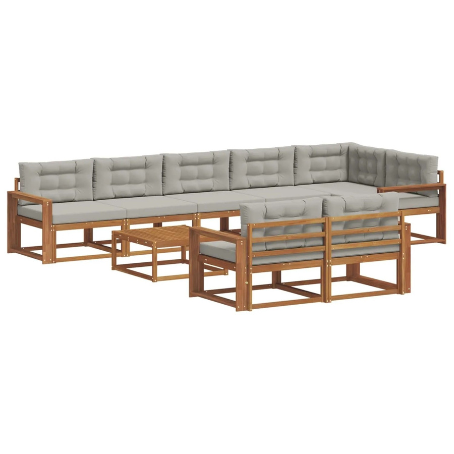 vidaXL Outdoor-Sofagarnitur 9-tlg. aus Akazienholz mit Kissen in L-Form, Farbe: Natur und Grau - Bild 2