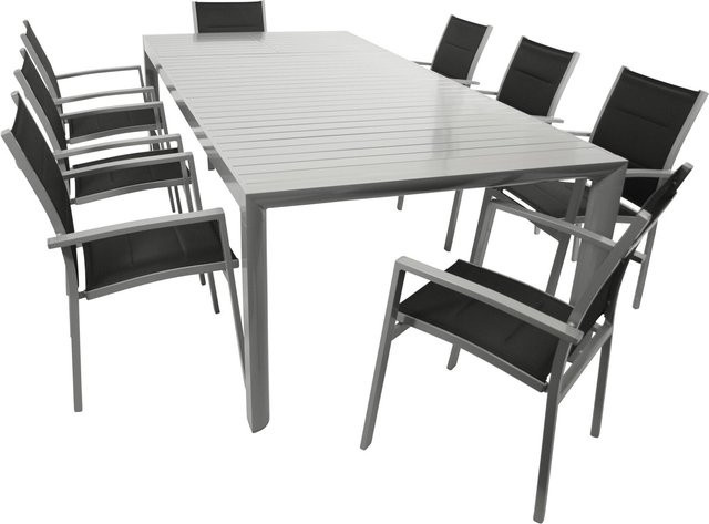 DEGAMO Gartenmöbel Garnitur BAGO XL 9-teilig aus Alu und Kunstgewebe in Schwarz - Bild 1