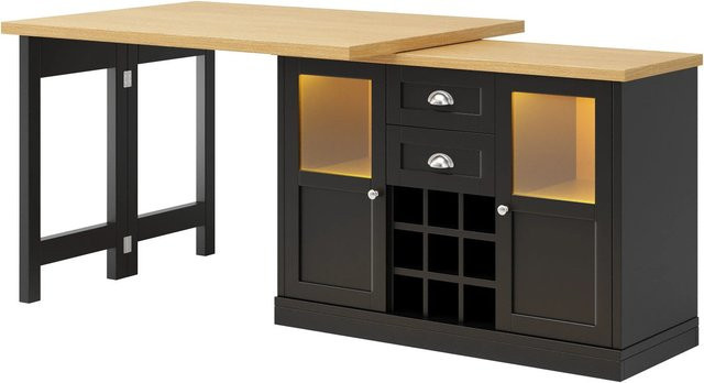 Merax Esstisch aus MDF und Metall mit LED-Beleuchtung und Weinregal, ausziehbar, Weiß/Schwarz, B/T/H: 120 x 60 x 72 cm bis 197 x 60 x 72 cm - Bild 1