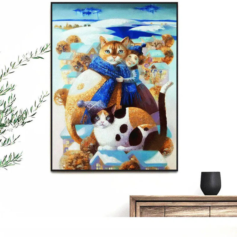 FIYO Diamond Painting Set mit Katzenmotiv und Rundsteinen, mehrfarbige Tier-Stickerei zur Wanddekoration, B/H: 20 x 30 cm - Bild 4