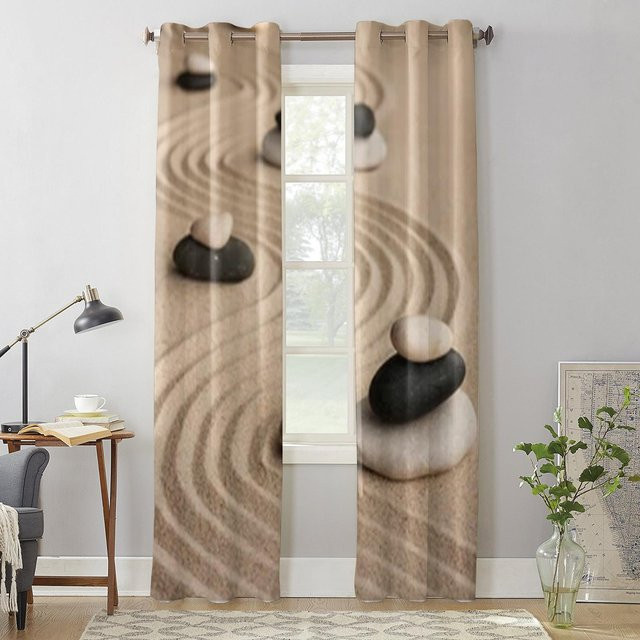 Super Six Vorhang mit Naturmotiv in Beige, semi-transparentes Stoffvorhang für Wohnzimmer und Schlafzimmer, Breite: 135 cm, Höhe: 60 cm - Bild 1