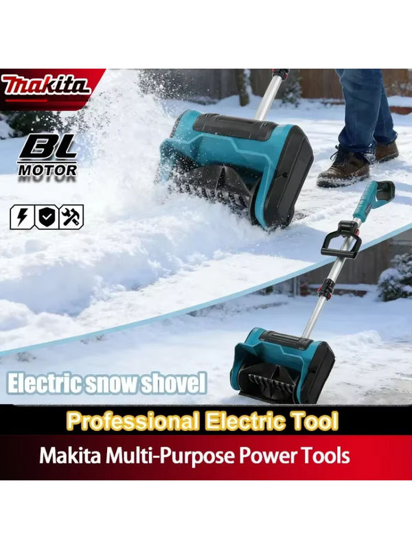 Makita Akku-Schneeschaufel Schneefräse in Blau mit Ersatzakku aus Kohlenstoffstahl und ABS - Bild 4