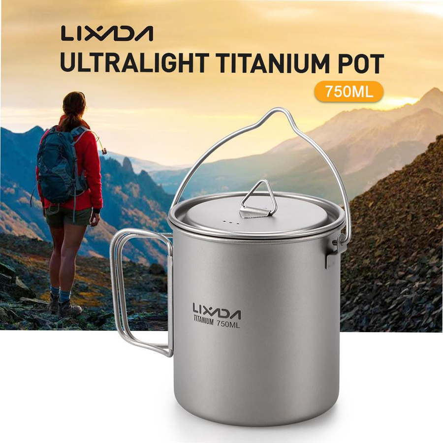 Lixada Ultraleichter Titan-Titantopf mit Deckel und klappbarem Griff, 750 ml - Bild 3