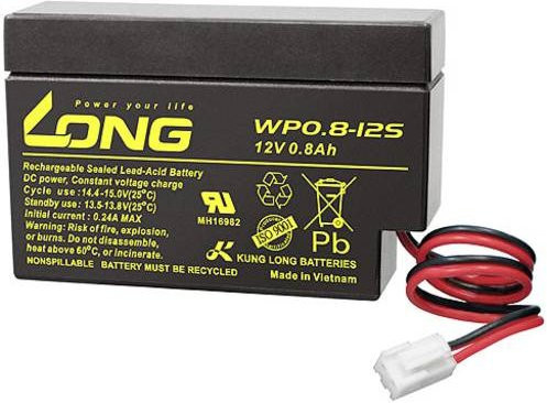 Long WP0.8-12S Bleiakku 12V 0.8Ah Blei-Vlies AGM mit JST-Stecker, Schwarz, B/H/T: 96 x 62 x 25 mm - Bild 1