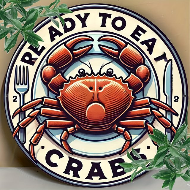 Potdemiel Rundes Aluminium-Wandkunstschild Ready to Eat Crab Design in Mehrfarbig, Durchmesser: 20,3 cm - Bild 1
