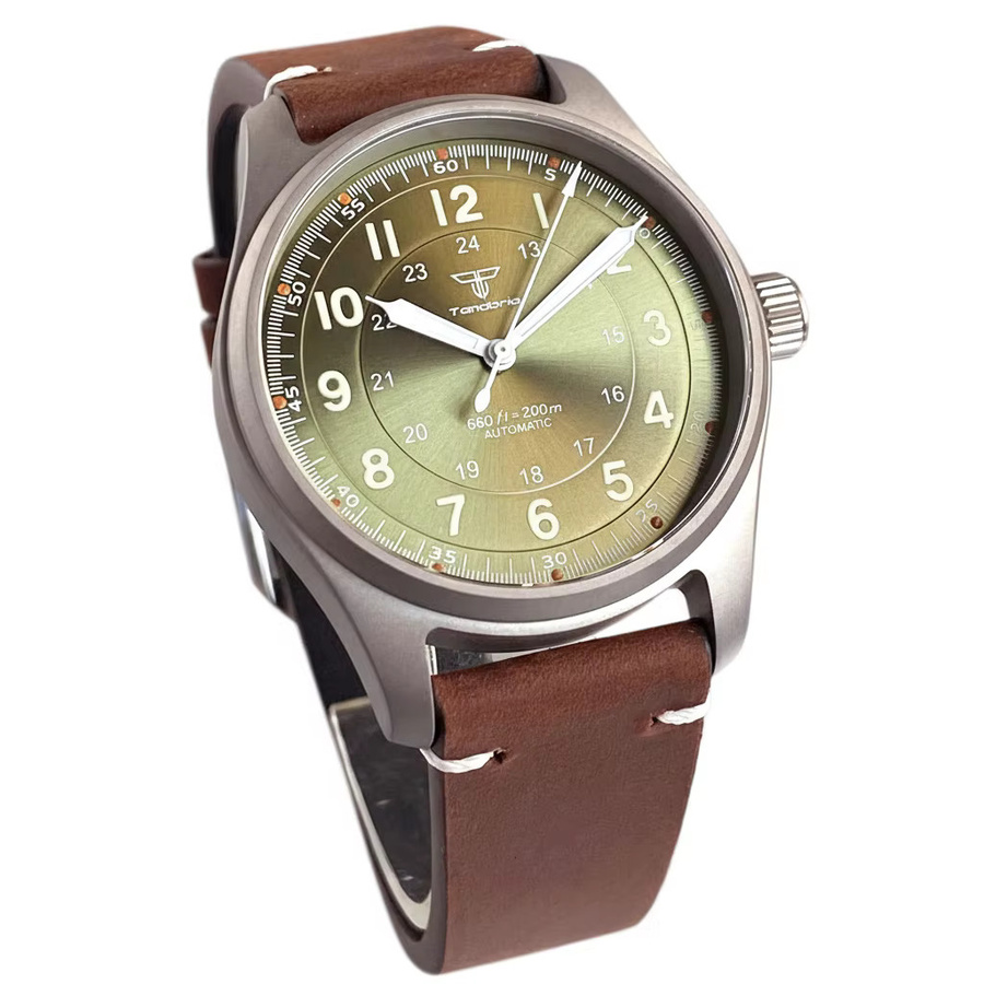 Tandorio Automatikuhr, Titan, 39 mm, Grün, Leder, Herren - Bild 4