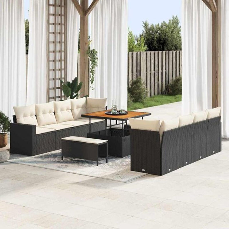 Vidaxl Garten-Sofa-Set aus Poly-Rattan in Schwarz, 11-teiliges höhenverstellbares Loungemöbel-Set im modernen Design - Bild 1