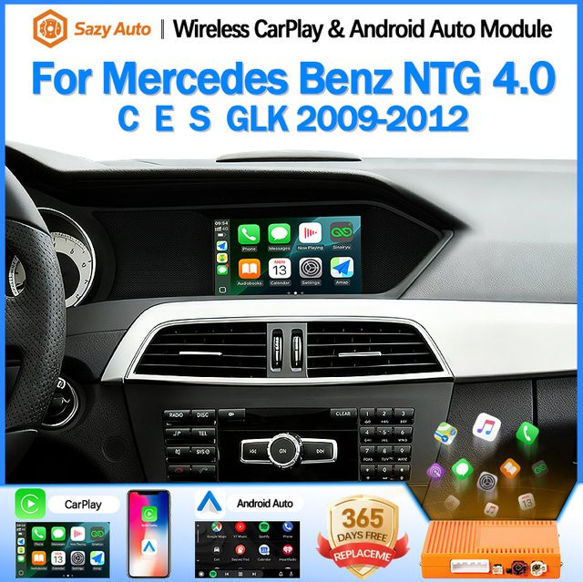 SAZYAUTO Wireless CarPlay und Android Auto Nachrüst-Kit für Mercedes Benz C E GLK Klasse W204 X204 W212 W207 NTG 4.0 System mit Airplay und Wi-Fi - Bild 1