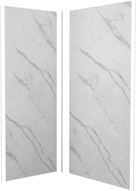 AICA Duschrückwand aus Aluminiumverbundplatte in Weißem Marmormuster, Fliesenersatz, B/T/H: 40 x 90 x 210 cm - Bild 1