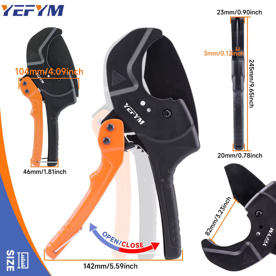 YEFYM Ratschen-Rohrschneider mit SK5-Edelstahlklingen für PEX, PVC, PPR und Kunststoffschläuche bis 2-1/4 Zoll - Bild 2