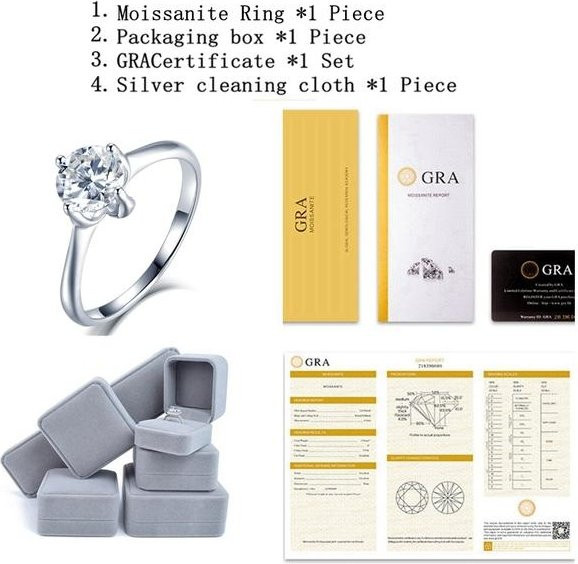 Wucifang Jewelry Ring 925 Silber, Moissanit, Brillant, Damen - Bild 1