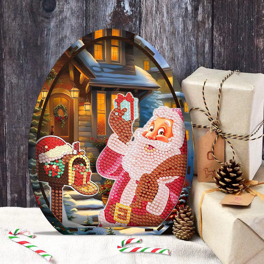 HOMFUN Weihnachts-Desktop-Diamant-Kunst-Set aus Holz, 5D-Diamant-Kunst-Tischdekorationsset zum Selbermachen mit Weihnachtsmann-Motiv in Mehrfarbig - Bild 3