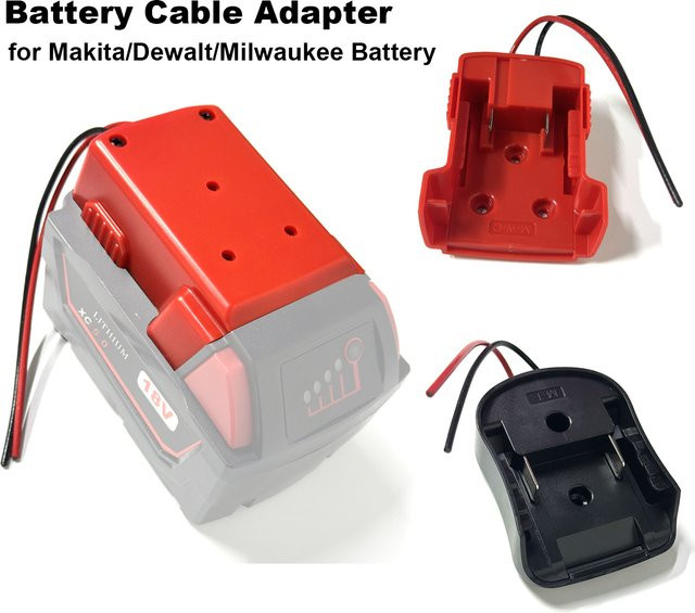 Externer Entladekabel-Adapter für Makita, Dewalt und Milwaukee Li-Ion-Akkus 14,4 V, 18 V, 20 V in Rot - Bild 1