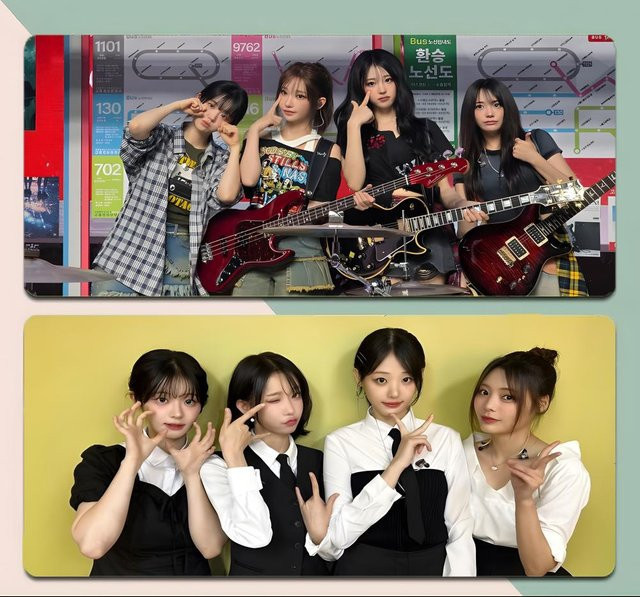 idol fresh Q-QWER Hina Gaming-Mauspad, große rutschfeste Schreibtischunterlage mit genähtem Rand, schwarz/mehrfarbig - Bild 1