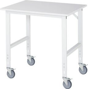 Rau Fahrbarer Arbeitstisch Tom höhenverstellbar mit M-Platte 22mm, Grau/Weiß, B: 100 cm, T: 80 cm, H: 91-123 cm - Bild 1