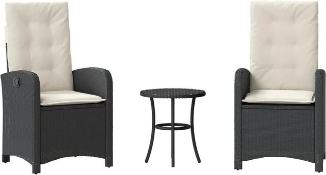 vidaXL 3-teiliges Bistro-Set aus schwarzem PE-Rattan mit Kissen für Garten, Balkon oder Hinterhof - Bild 1