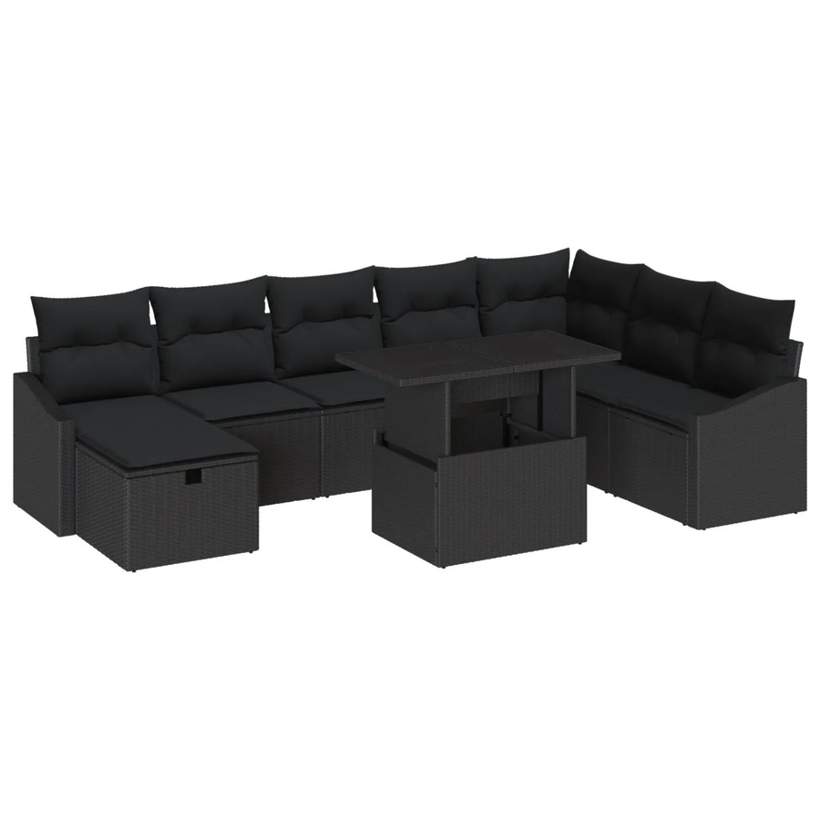 vidaXL Garten-Sofa-Set 9-teilig aus Poly Rattan und Stahl in Schwarz mit Polstern und Tisch - Bild 2